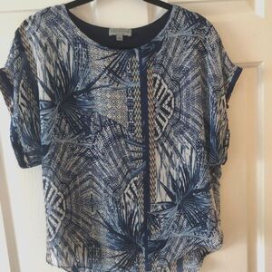 Joseph A Blouse. Navy Blue prit cap sleeves. PS EUC
